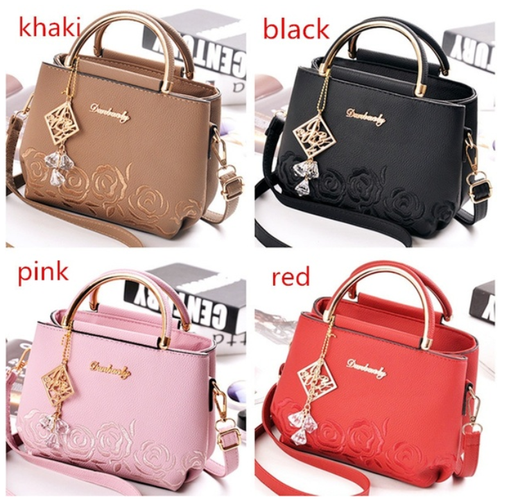 Embroidery Rose PU Leather Handbag - Elsouqs