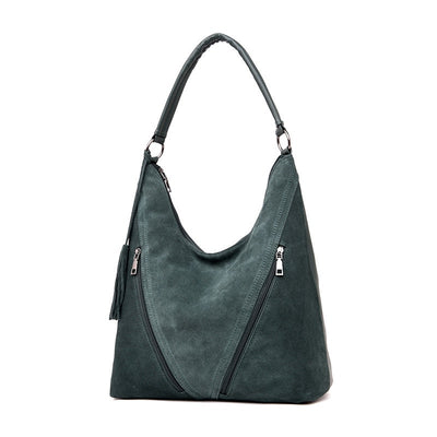 Green Suede &  Leather Strap Female Shoulder Bags - Elsouqs