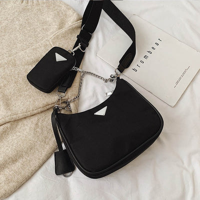 Nylon Crossbody Bag With Mini Pocket - Elsouqs