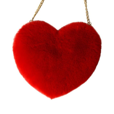 Heart Shaped Faux Fur Crossbody Bag - Elsouqs