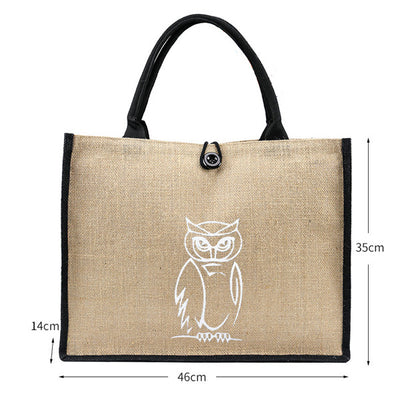 Summer Flamingo Owl Linen Tote Bag, Cream - Elsouqs